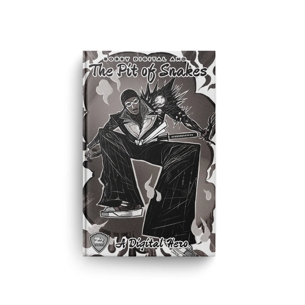 Monochrome comic book cover with action scene from Bobby Digital by Vasilis Lolos