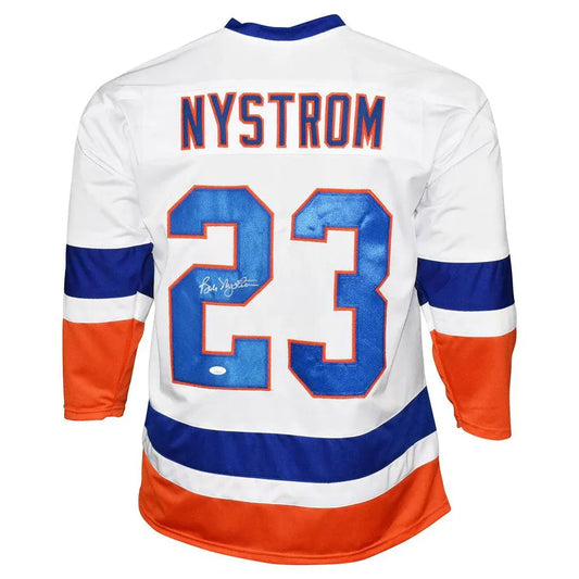 Bobby Nystrom autographed white custom hockey jersey number 23
