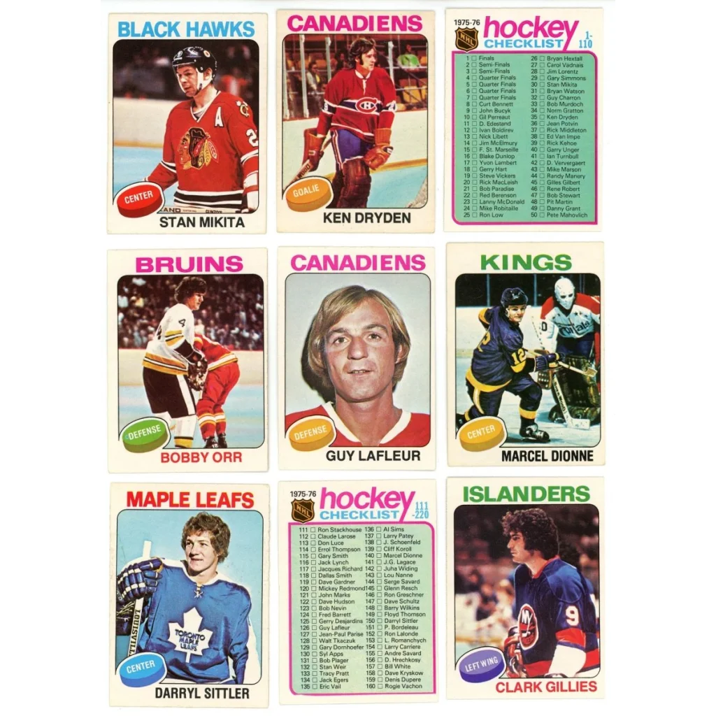 Vintage hockey trading cards featuring Bobby Orr from the hockey complete set break