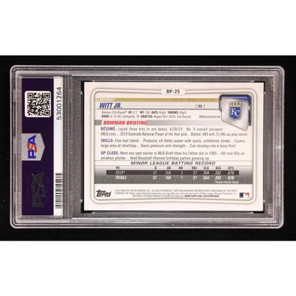 Bobby Witt Jr baseball card in PSA slab from Bobby Witt Jr Signed 2020 Bowman Card BGS