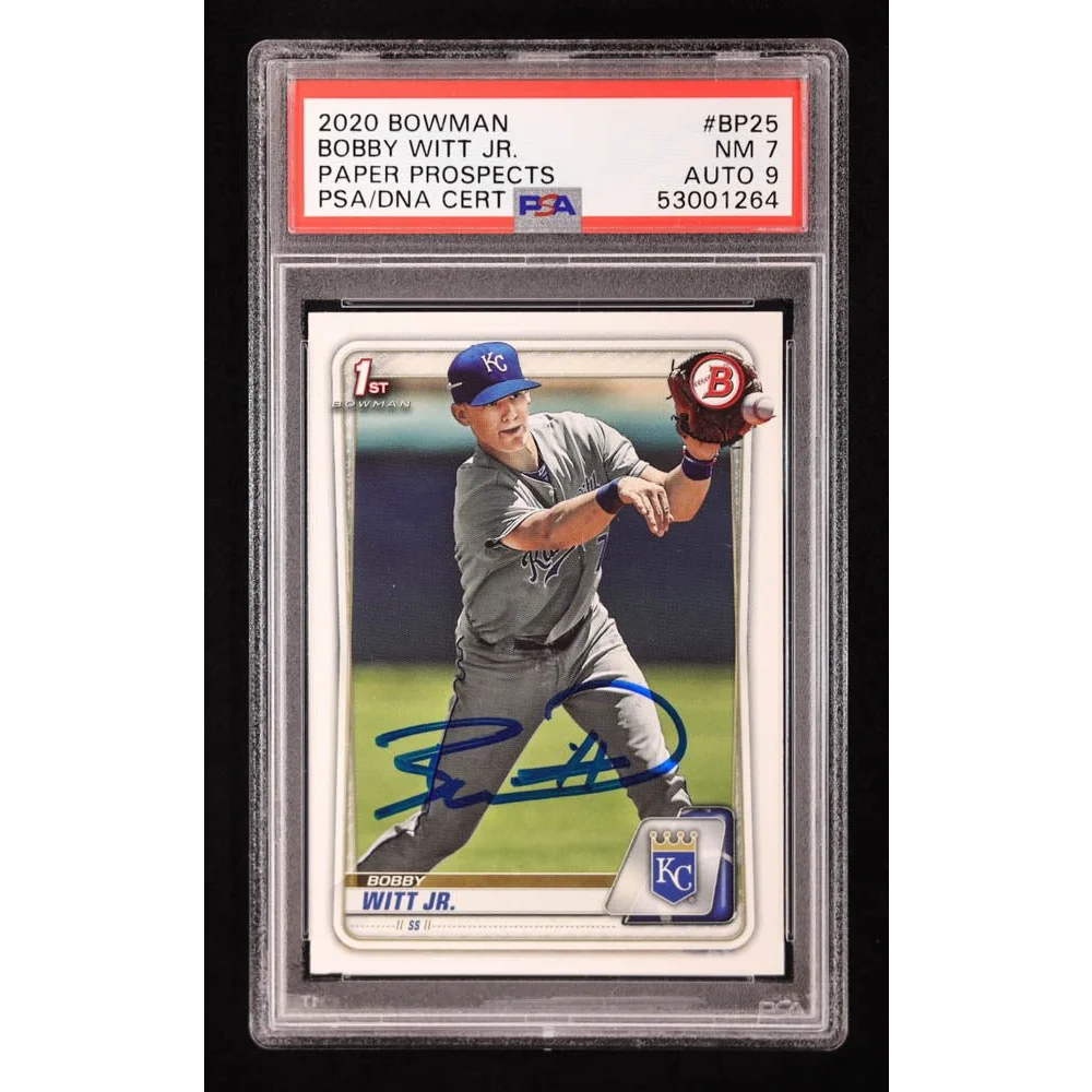 Bobby Witt Jr graded 2020 Bowman autographed baseball card in Bobby Witt Jr Signed 2020 Bowman Card BGS Authenticated Gem