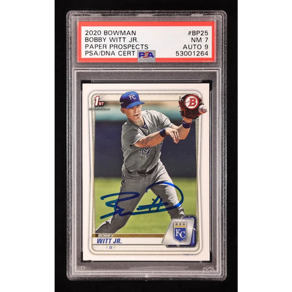 Bobby Witt Jr graded 2020 Bowman autographed baseball card in Bobby Witt Jr Signed 2020 Bowman Card BGS Authenticated Gem