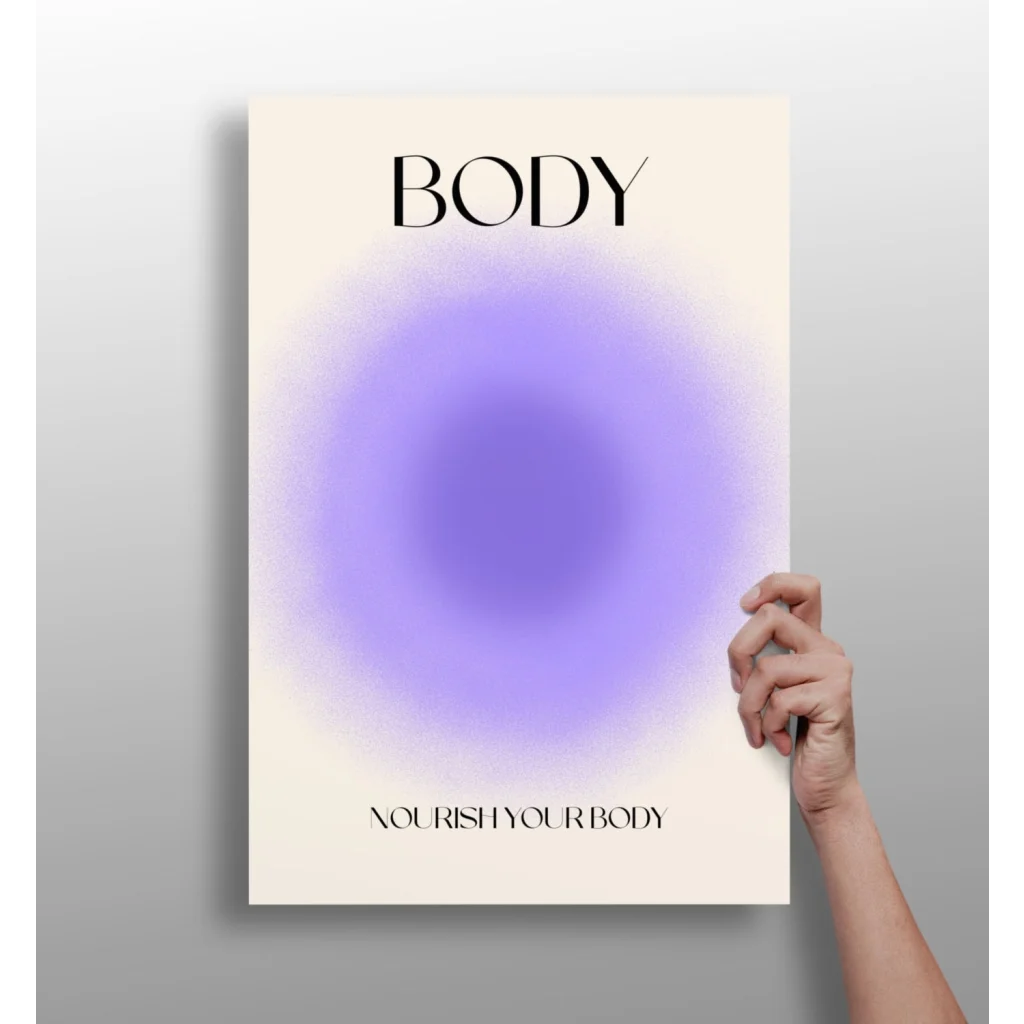 Minimalist Nourish Your Body insigne aluminum print with bold body text