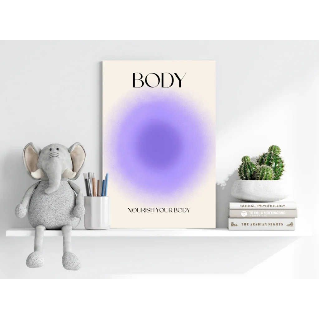 Minimalist beige Nourish Your Body insigne aluminum print with bold body text