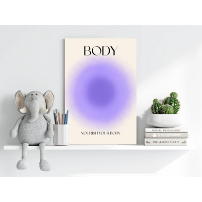 Minimalist beige Nourish Your Body insigne aluminum print with bold body text