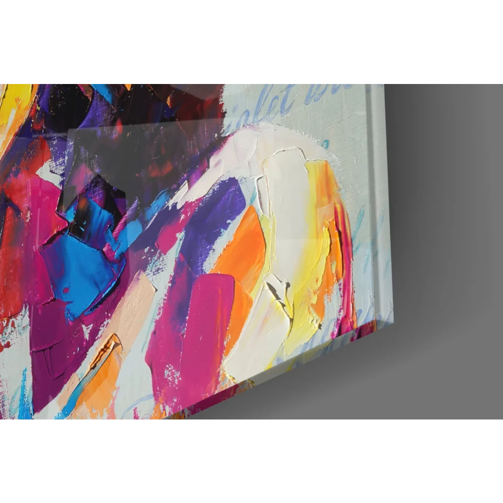 Vibrant abstract woman portrait wall art canvas with bold pink, purple strokes