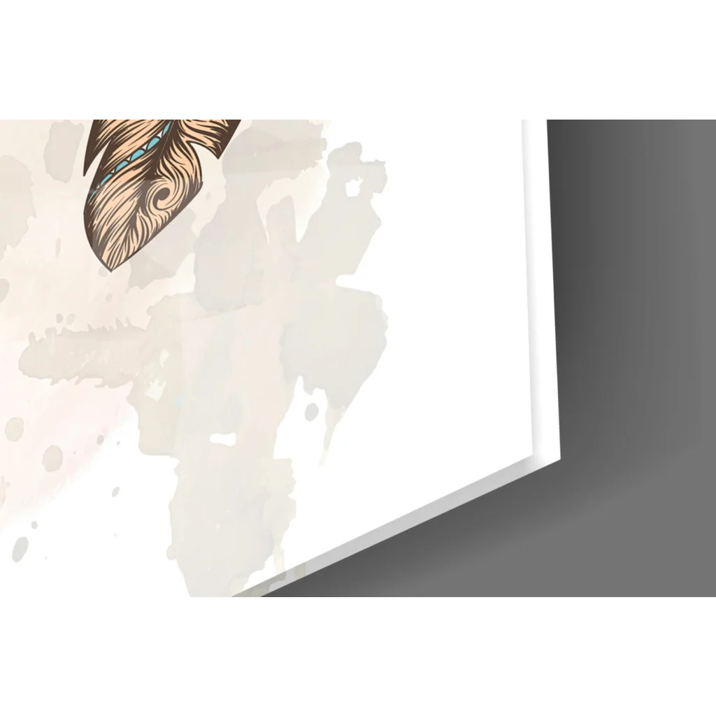 Boho dreamcatcher wall art with detailed brown feather and turquoise accents