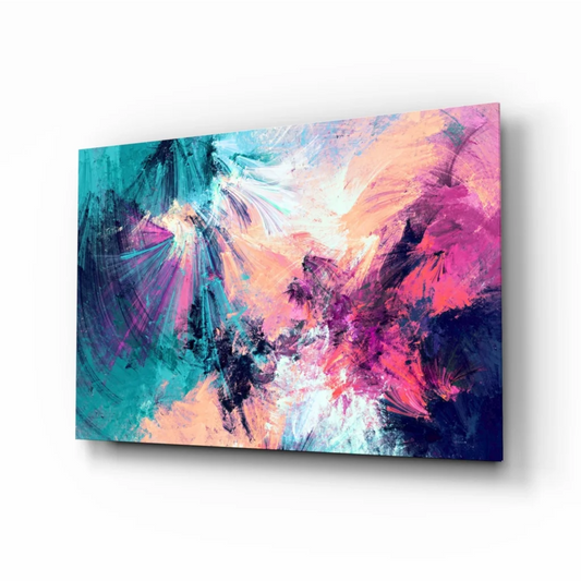 Vibrant bold abstract canvas wall art in teal pink orange black