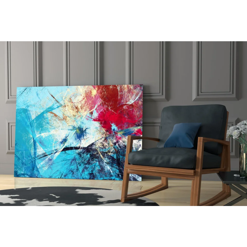 Vibrant blue and red abstract wall art canvas with bold strokes