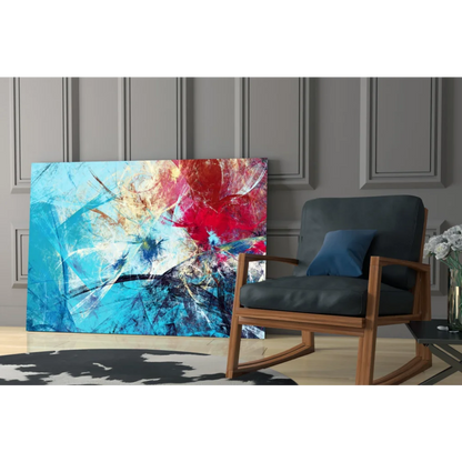 Vibrant blue and red abstract wall art canvas with bold strokes