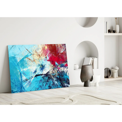 Vibrant blue and red strokes on bold abstract canvas wall art