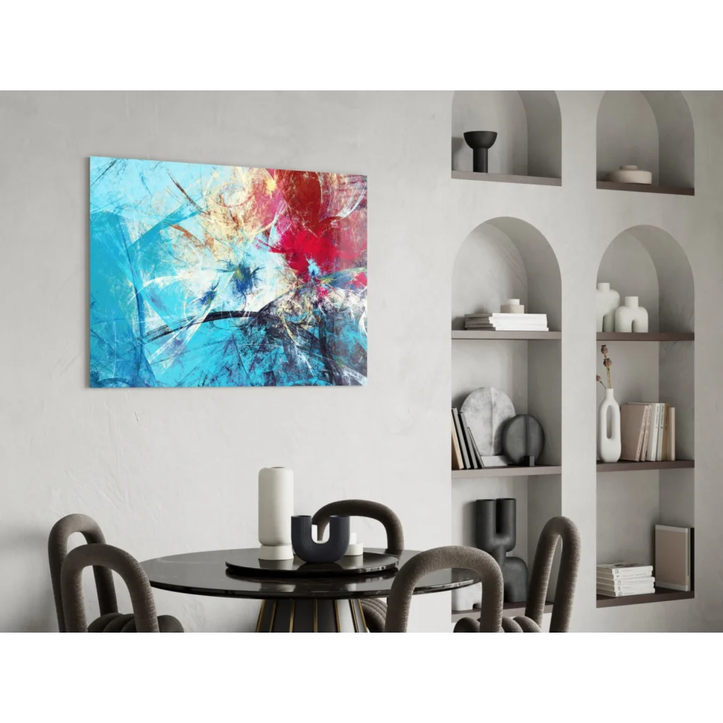 Vibrant blue and red strokes in bold abstract wall art canvas