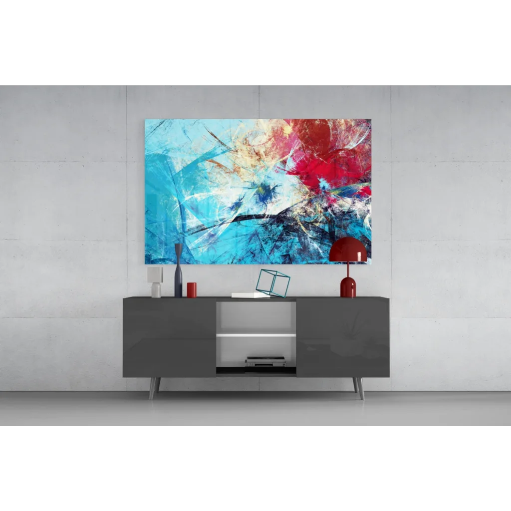 Vibrant bold abstract canvas wall art with red and blue strokes