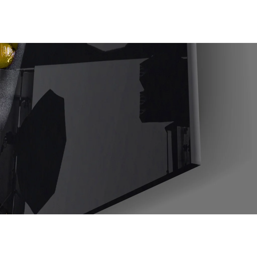 Black and gold abstract face wall art with bold umbrella design