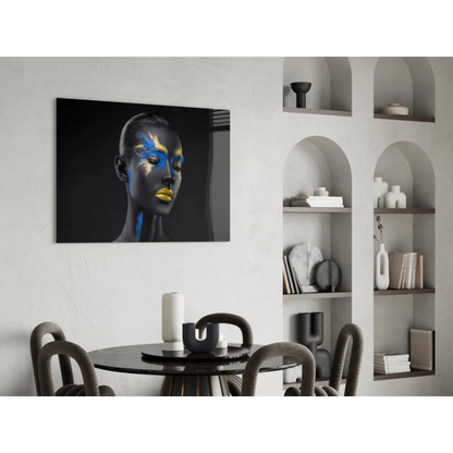 Bold black and gold abstract face wall art print on canvas