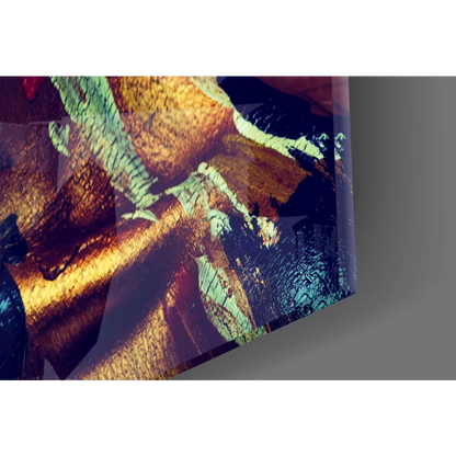 Bold abstract portrait wall art canvas with red gold blue textured strokes