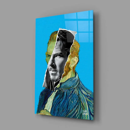 Bold abstract portrait canvas wall art in vibrant blue tones with torn paper effect