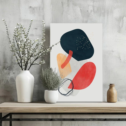 Bold abstract shapes aluminum art print in navy, orange, red