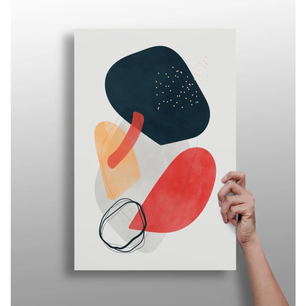Bold abstract shapes aluminum art print in navy orange and red