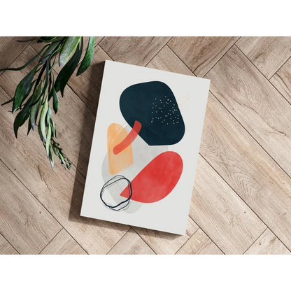 Bold abstract shapes art print in navy orange red on white canvas