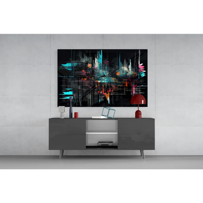 Vibrant Samsung QLED TV as bold teal pink glass wall art