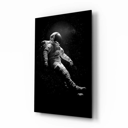 Bold black and white astronaut glass wall art print