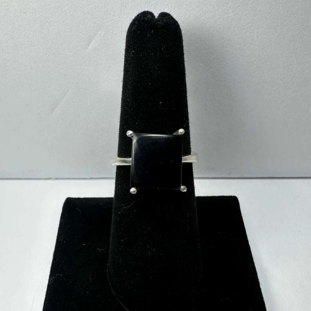 Bold black onyx ring in sterling silver with square stone