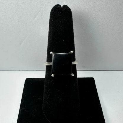 Bold black onyx ring in sterling silver with square stone