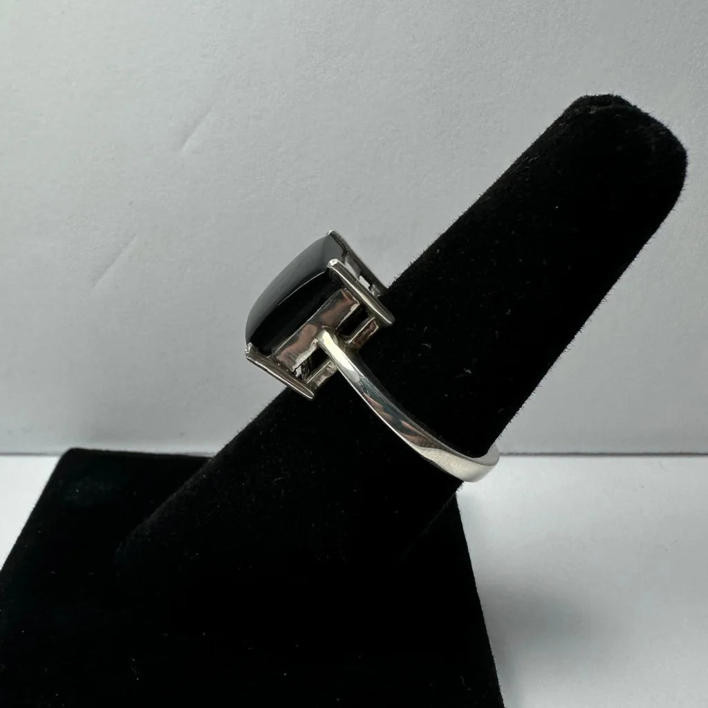 Sleek sterling silver black onyx ring with bold square stone