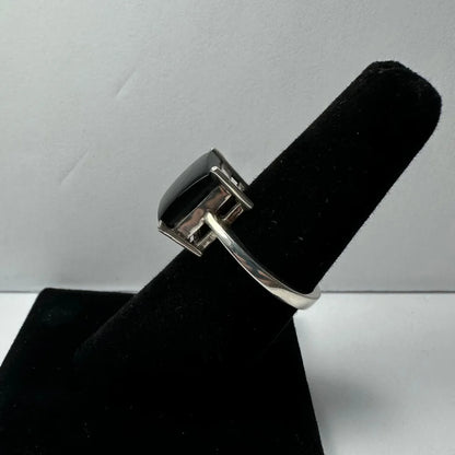 Sleek sterling silver black onyx ring with bold square stone