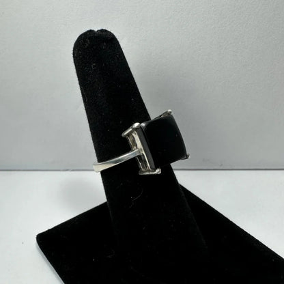 Bold black onyx ring in sterling silver with square stone
