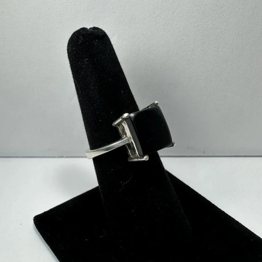 Bold black onyx ring in sterling silver with square stone