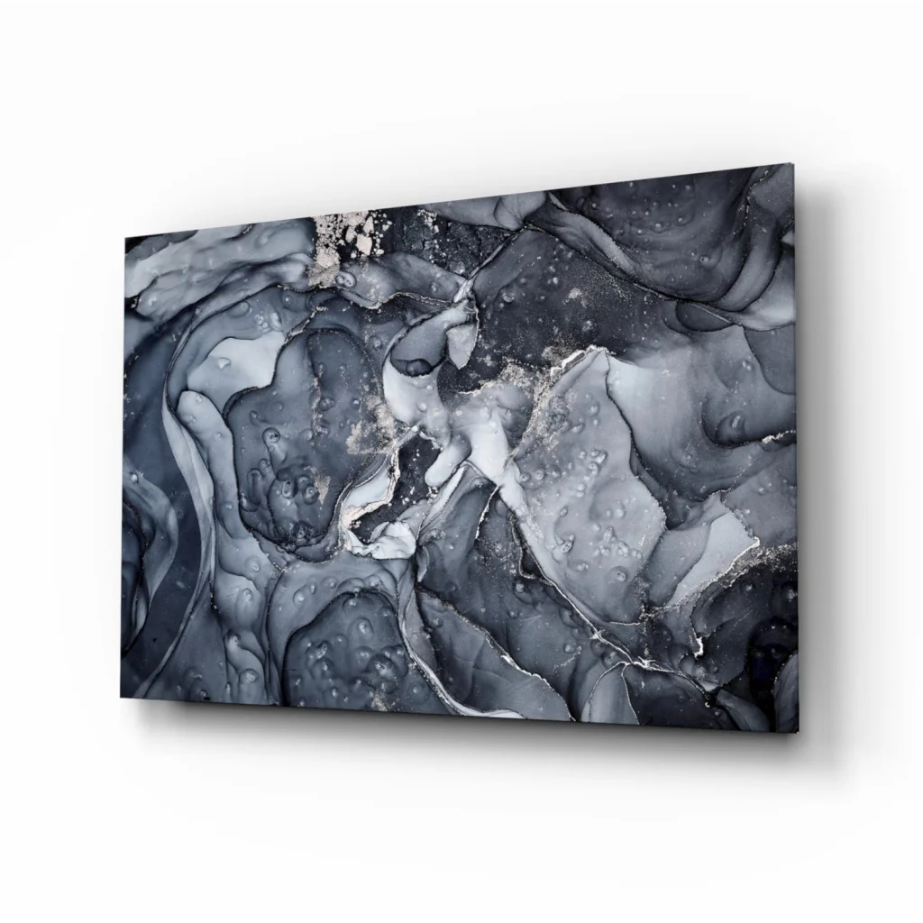 Bold black and white abstract canvas wall art with glossy finish