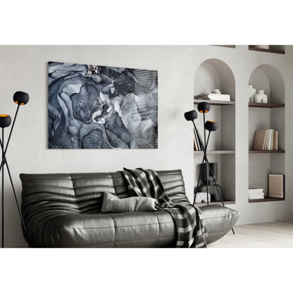 Bold black and white abstract canvas wall art print with glossy finish