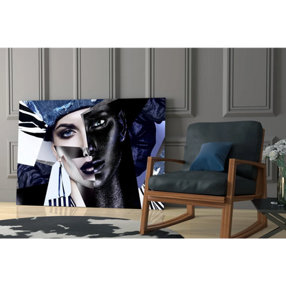 Bold Blue Eyes black-and-white abstract portrait wall art canvas