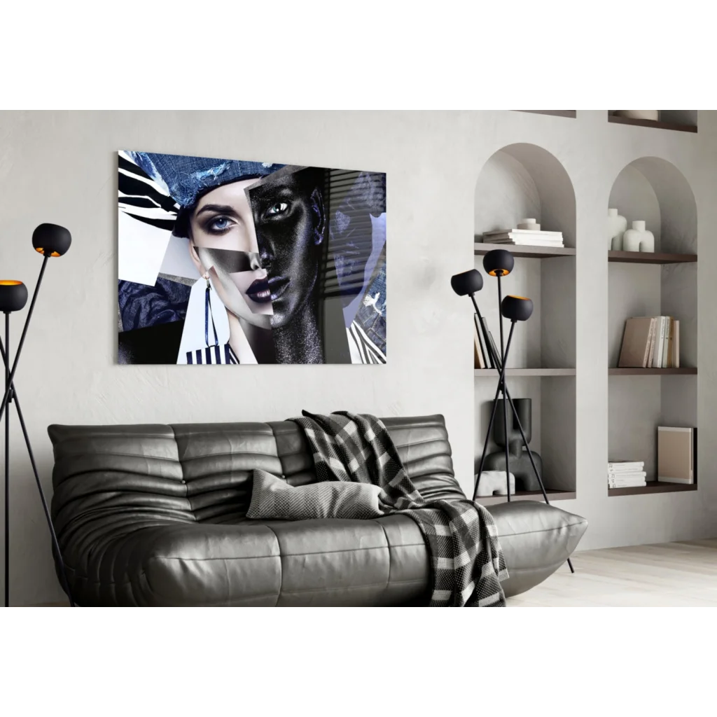 Bold Blue Eyes black and white abstract woman portrait wall art canvas
