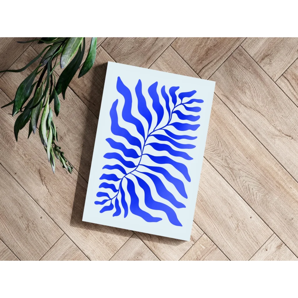 Bold Blue Fern aluminum print on white canvas for modern spaces
