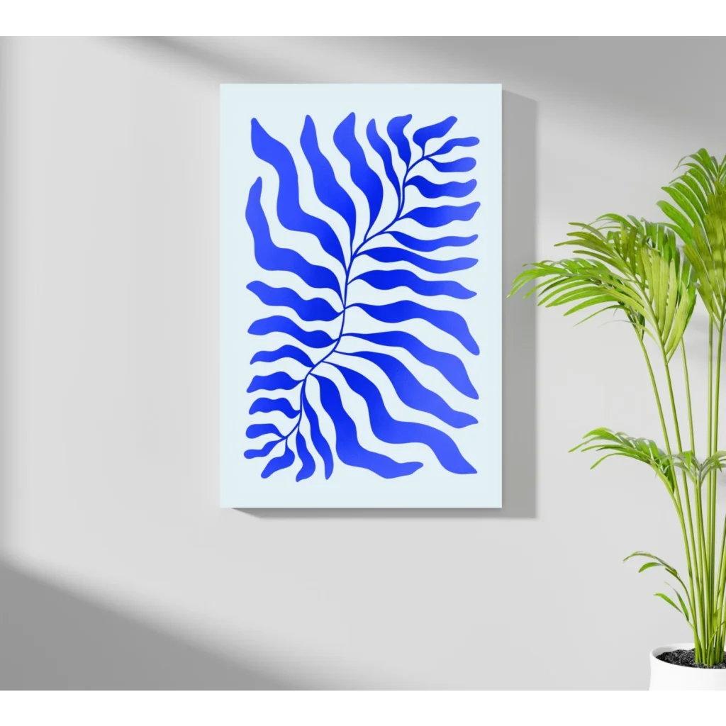 Bold blue fern aluminum print for modern spaces
