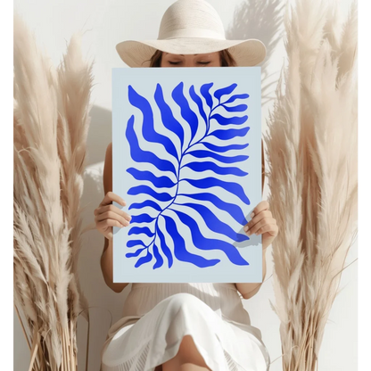 Bold Blue Fern aluminum print on light blue paper for modern spaces