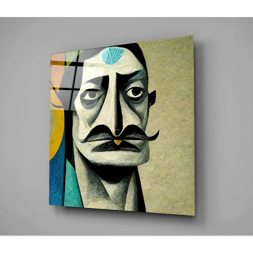 Bold blue mustache man in green shirt canvas wall art