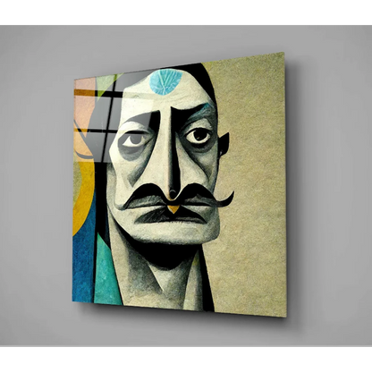 Bold blue mustache man in green shirt canvas wall art