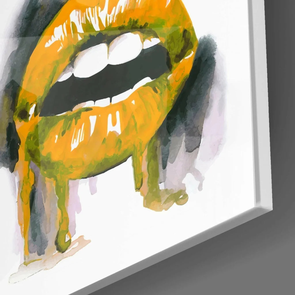 Vibrant orange green dripping lips pop art canvas wall art painting