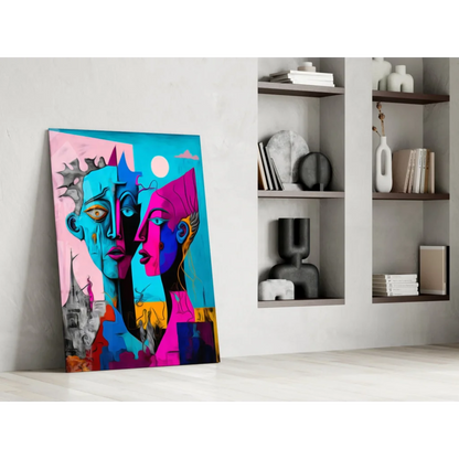 Bold dual faces abstract wall art canvas in pink and blue hues