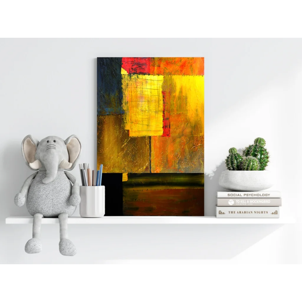 Bold fiery abstract aluminum wall art in textured impasto style