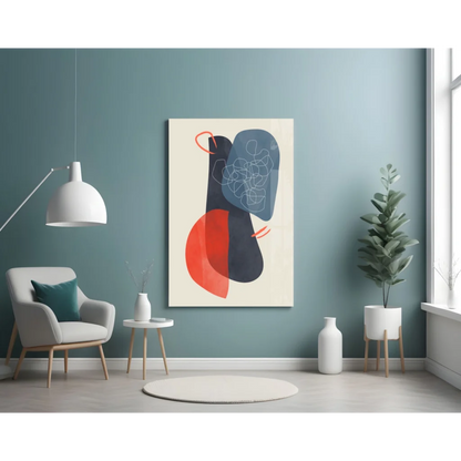 Bold red navy cream geometric abstract canvas wall art