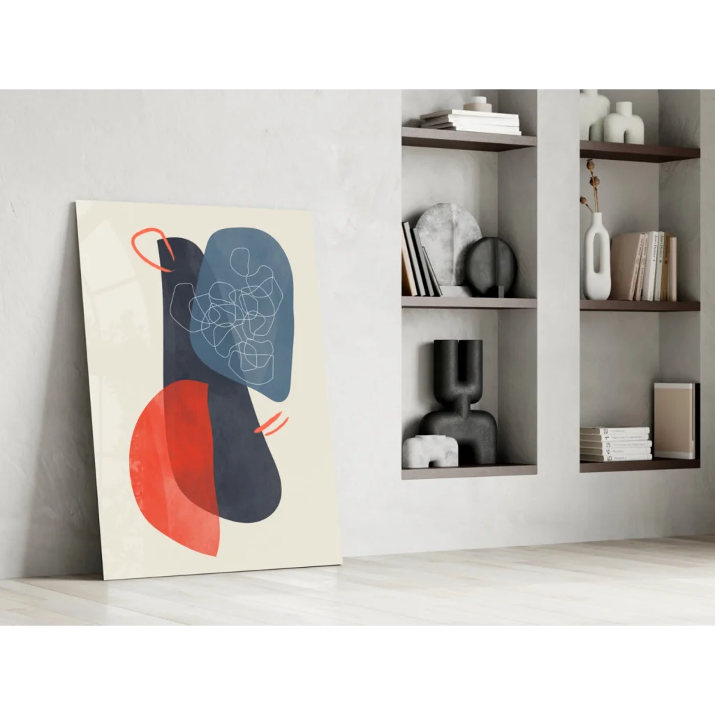 Bold red navy cream geometric abstract canvas wall art