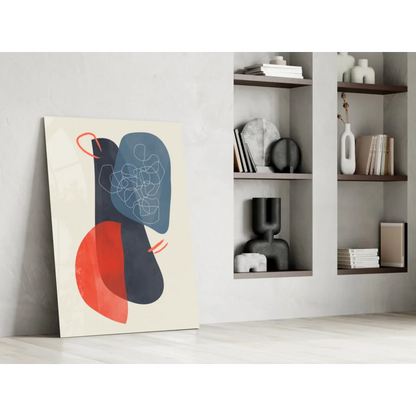 Bold red navy cream geometric abstract canvas wall art