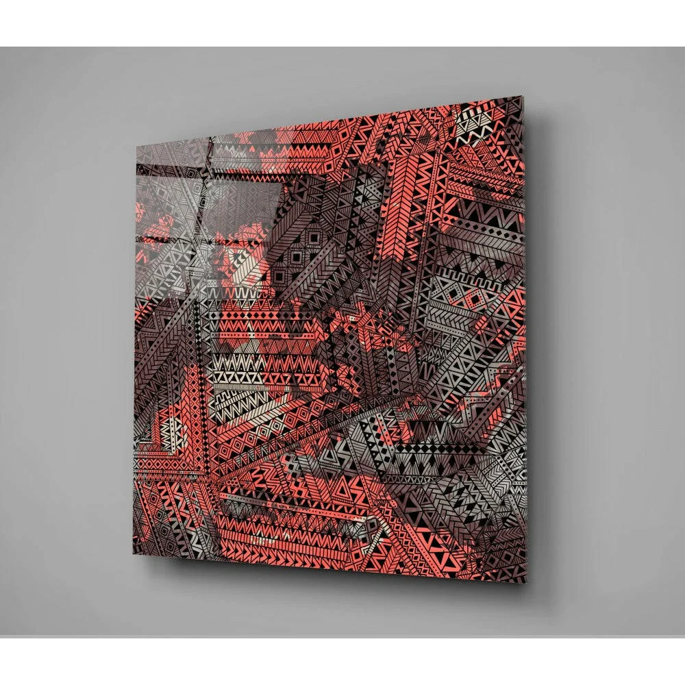 Bold red and black geometric wall art on textured canvas