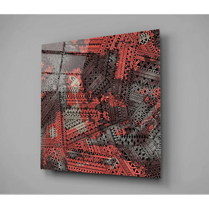 Bold red and black geometric wall art on textured canvas