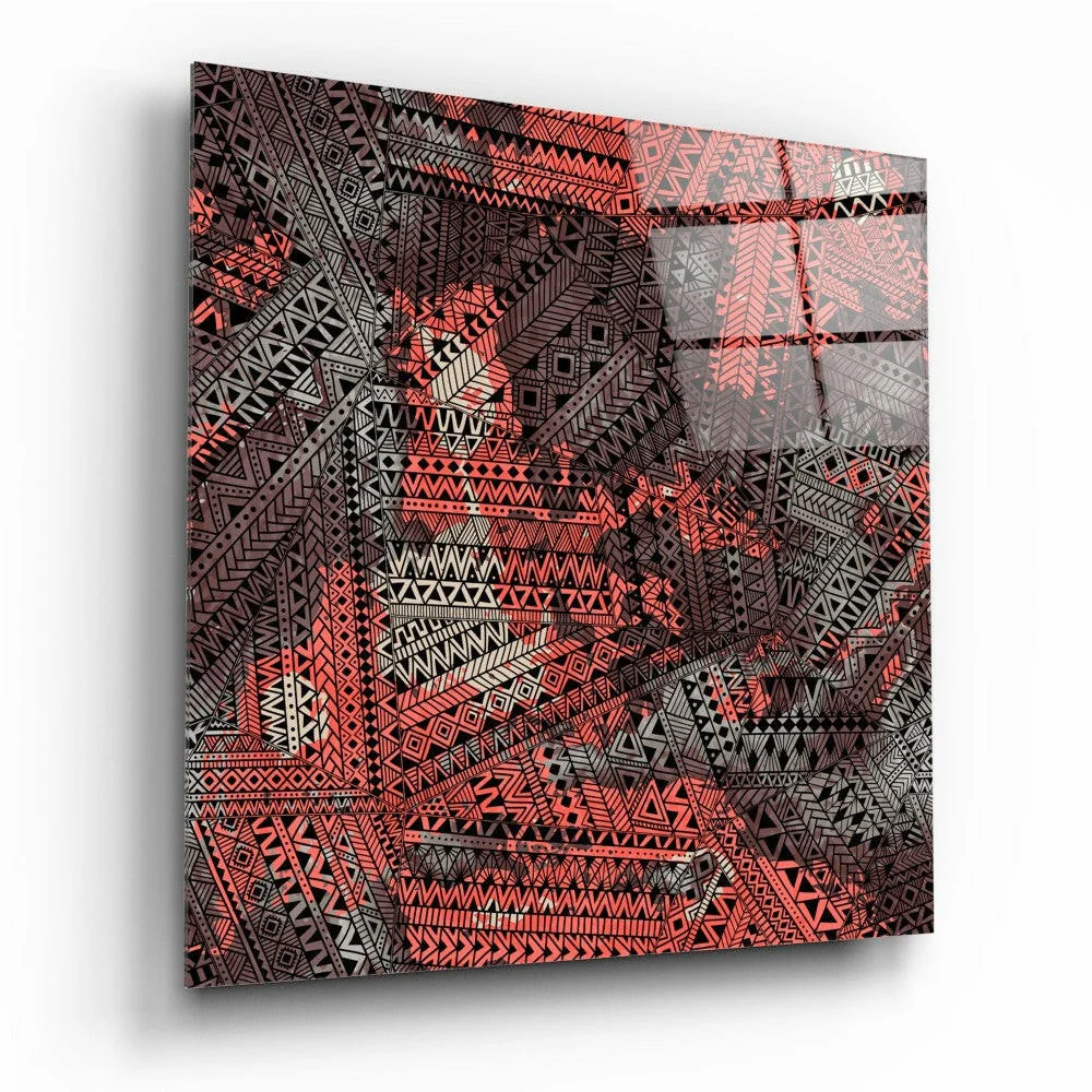 Bold red and black geometric canvas wall art in striking coral pattern